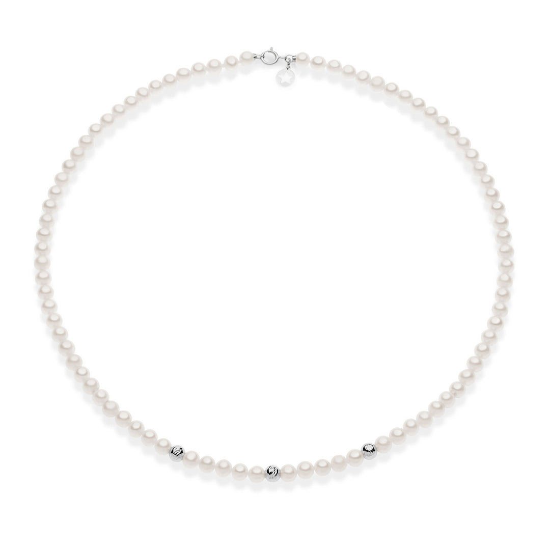 Comete Girocollo di perle e sfere decorate in oro bianco 375‰ KFWQ263B