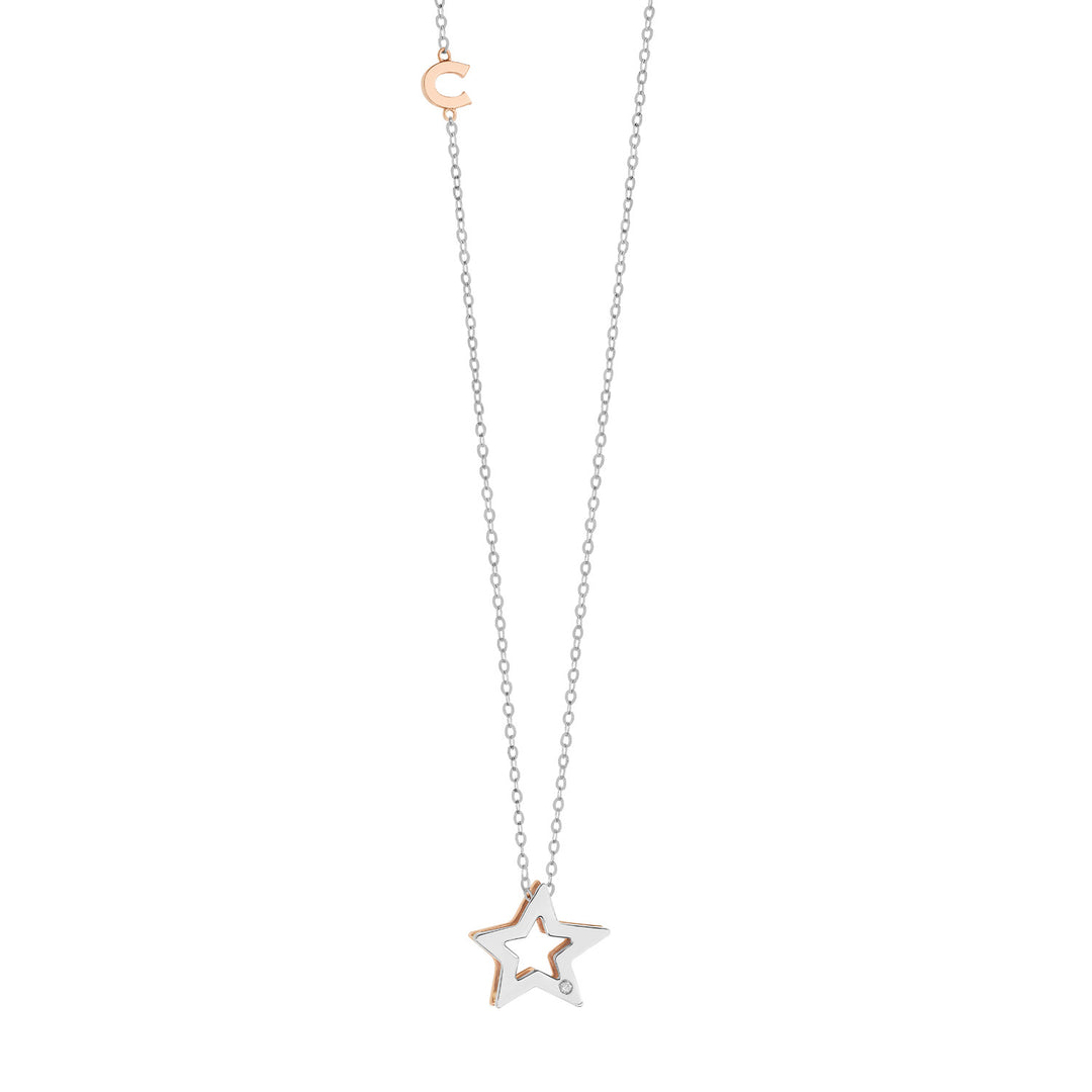 Colar Comete em ouro branco e rosa com diamante GLB1449