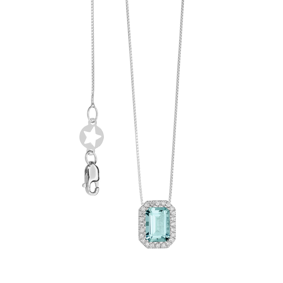 Colar Comete em Ouro com Diamantes e Água Marinha Octogonal GLQ287