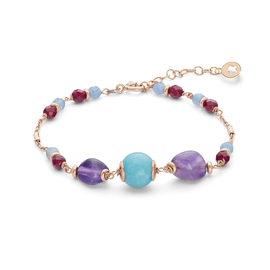 Comete Bracciale Argento 925‰ con Ametista, Giada e Agata colorate BRA274