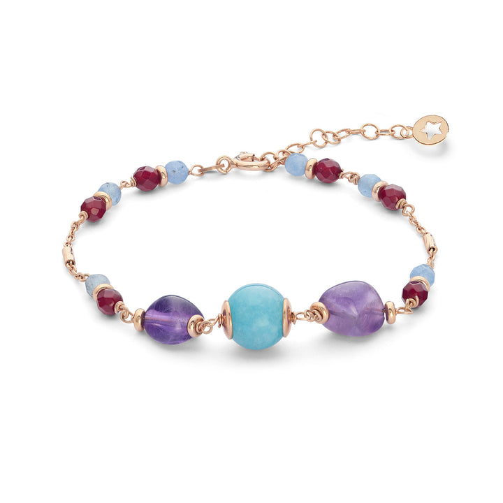 Comete Bracciale Argento 925‰ con Ametista, Giada e Agata colorate BRA274