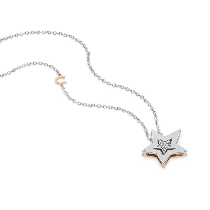 Colar Comete em ouro branco e rosa com diamantes GLB1447