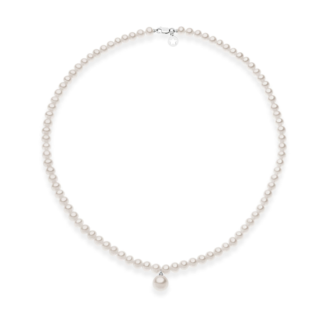 Colar Comete com pérolas de água doce em ouro e diamante FWQ 265