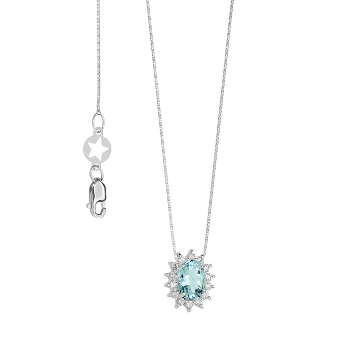 Colar Comete em Ouro com Diamantes e Água Marinha Oval GLQ286