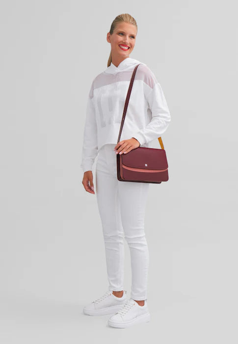 Bolsa de ombro feminina de couro DUDU fabricada na Itália, design grande e elegante e rígido com aba, 3 compartimentos