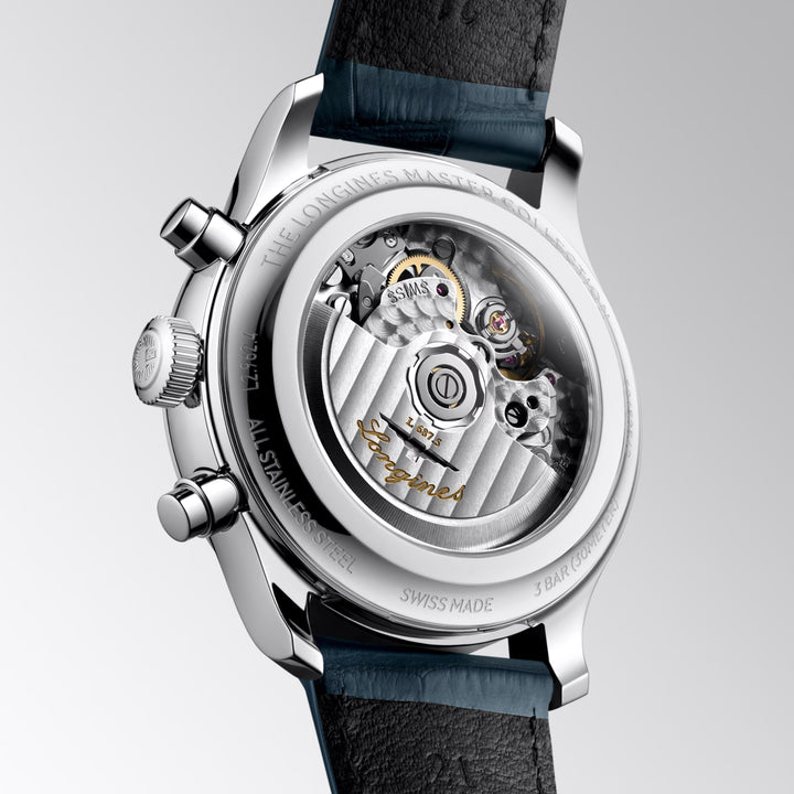 Zegarek Longines Master Collection Chrono Moonphase 41 mm srebrny automatyczny stal L2.962.4.73.2