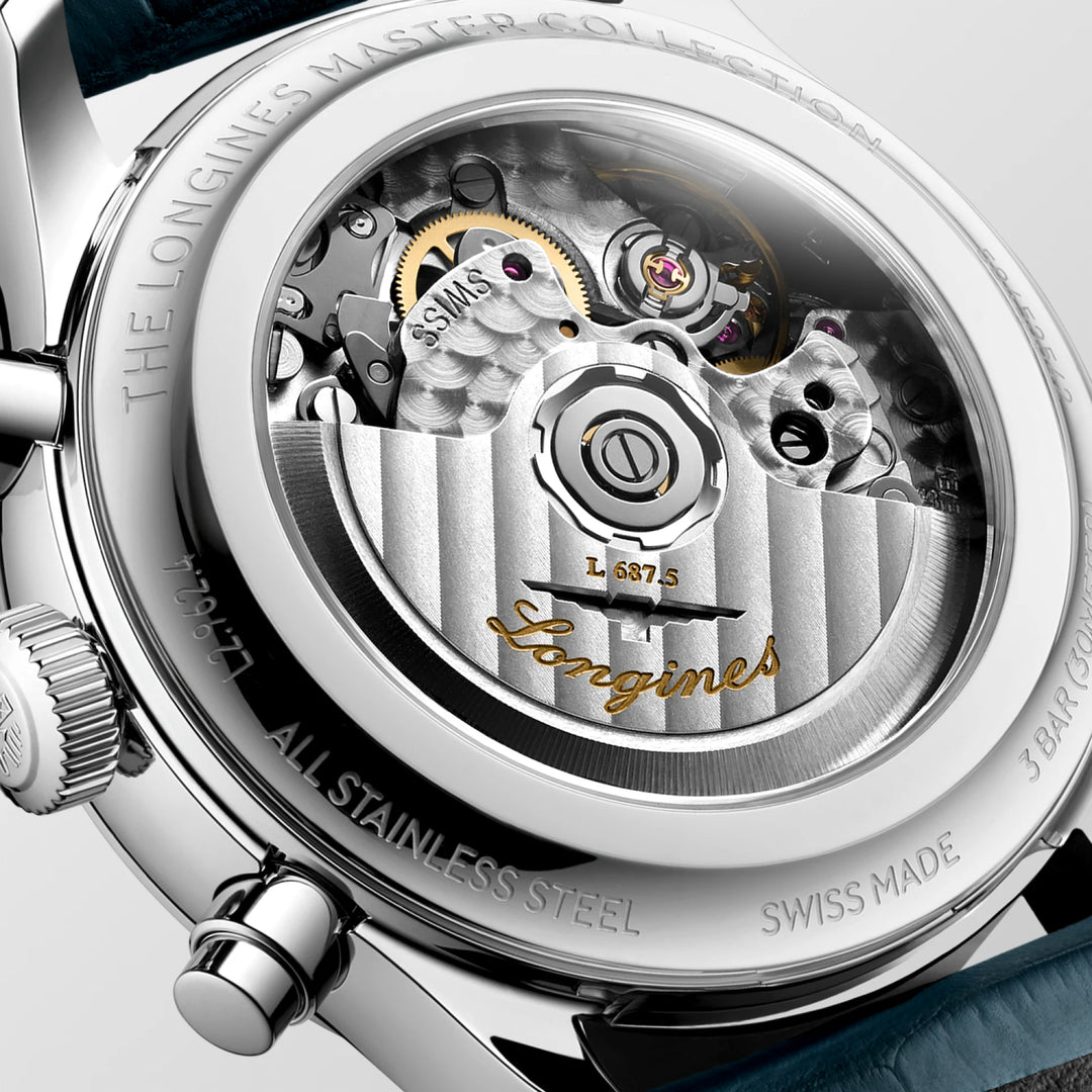 Zegarek Longines Master Collection Chrono Moonphase 41 mm srebrny automatyczny stal L2.962.4.73.2