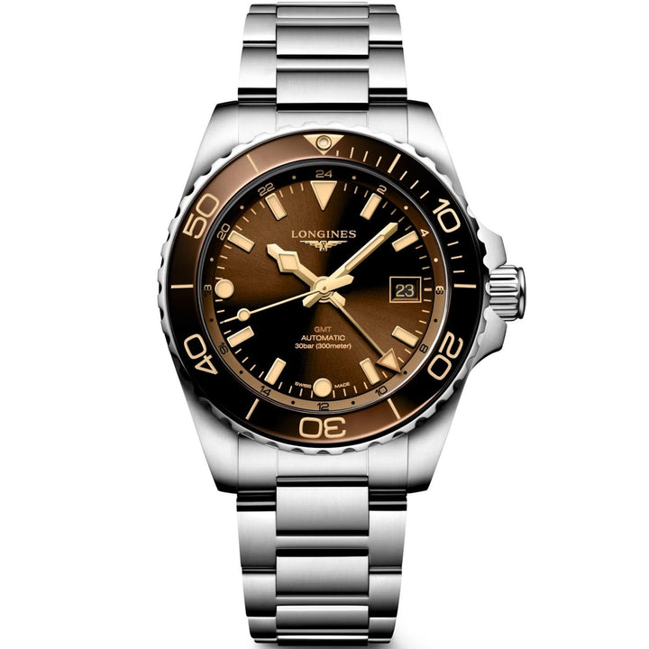 Longines Hydroconquest GMT 41mm hnědé automatické ocelové hodinky L3.790.4.66.6 - Capodagli 1937
