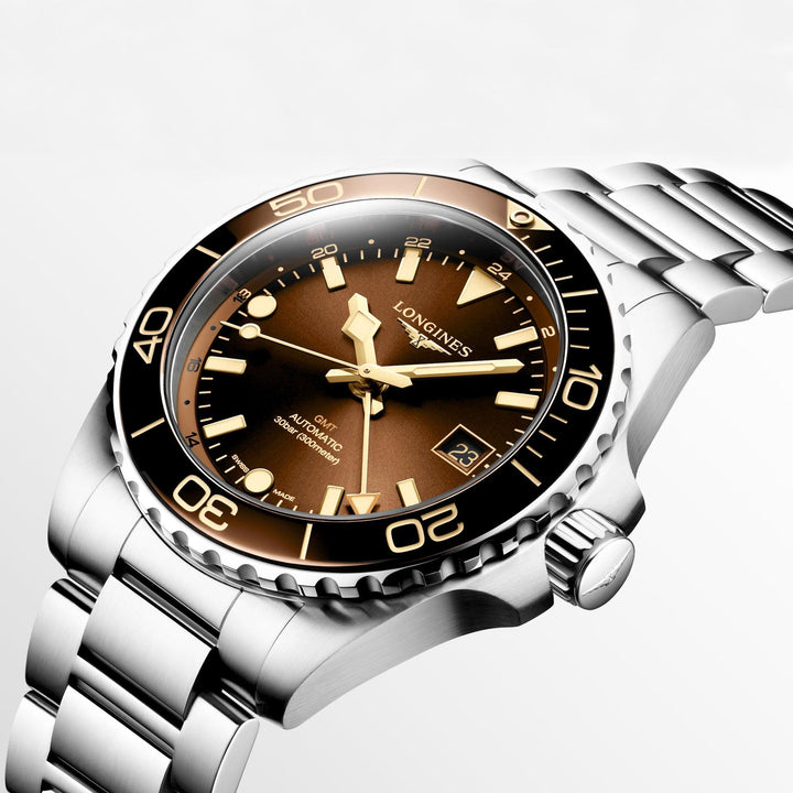 Longines Hydroconquest GMT 41mm hnědé automatické ocelové hodinky L3.790.4.66.6 - Capodagli 1937