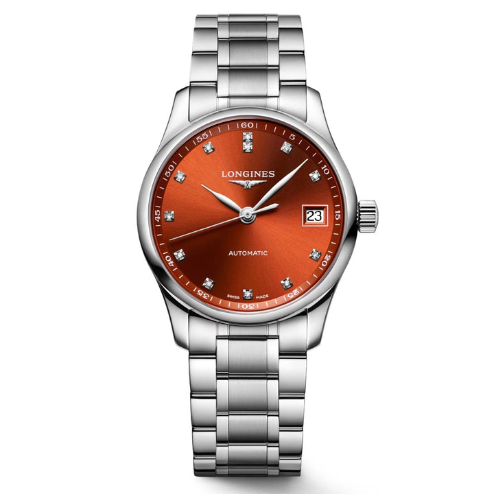 Longines hodinky Master Collection 34mm oranžové diamanty automatická ocel L2.357.4.08.6 - Capodagli 1937