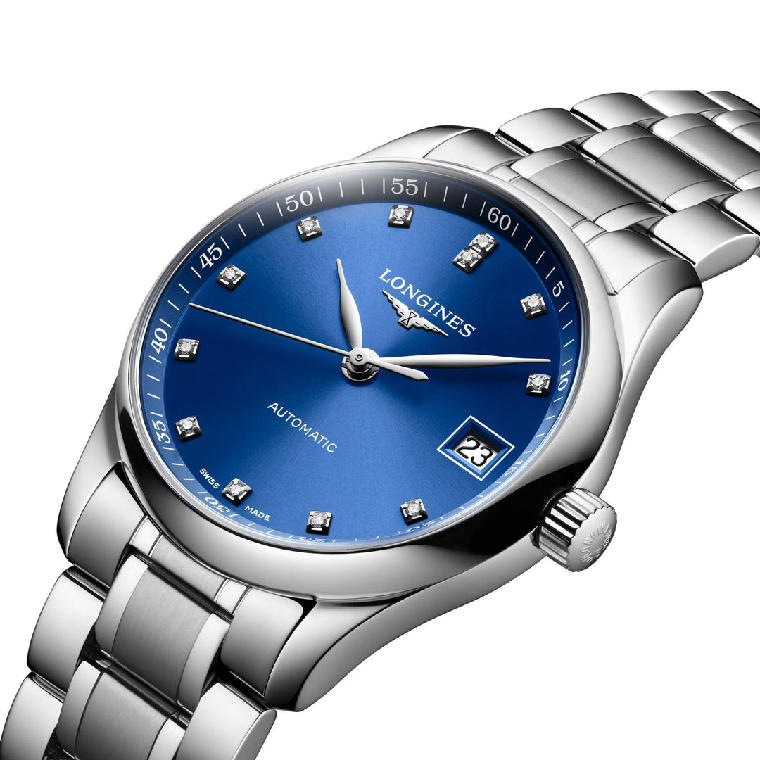 Hodinky Longines Master Collection 34mm modré diamanty automatická ocel L2.357.4.98.6 - Capodagli 1937