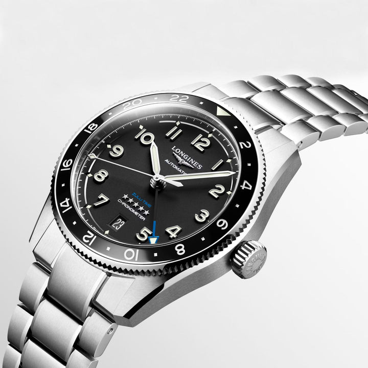 Longines ur Spirit Zulu Time 39mm sort automatisk stål L3.802.4.53.6 - Capodagli 1937