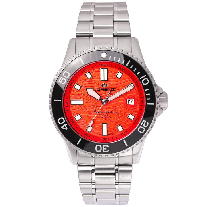 Ceas Lorenz Montenapoleone Diver 42mm oțel cuarț roșu 090010CC - Capodagli 1937