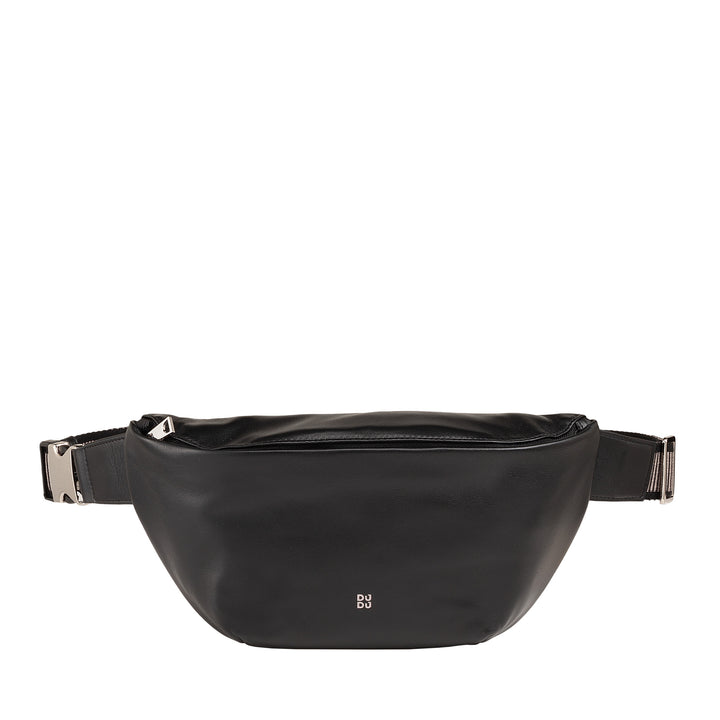 DUDU taljetaske i ægte læder til mænd, kvinder med justerbar rem, rent elegant rummeligt design, taljetaske med 3 lynlåse