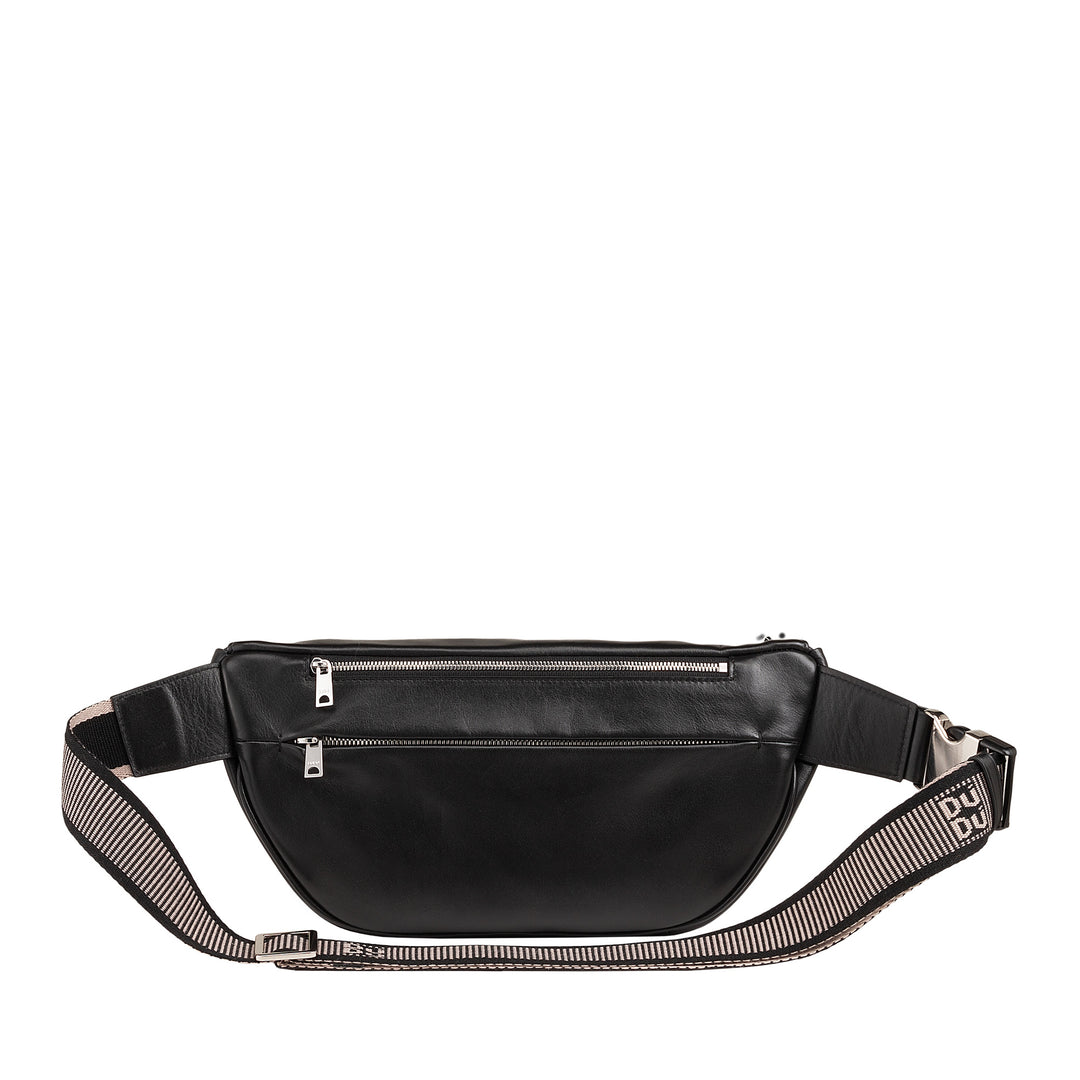 DUDU taljetaske i ægte læder til mænd, kvinder med justerbar rem, rent elegant rummeligt design, taljetaske med 3 lynlåse