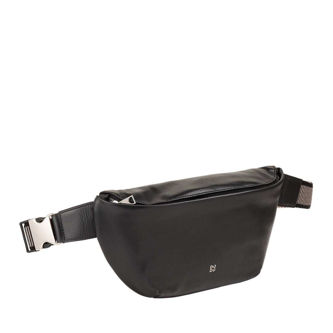 DUDU taljetaske i ægte læder til mænd, kvinder med justerbar rem, rent elegant rummeligt design, taljetaske med 3 lynlåse