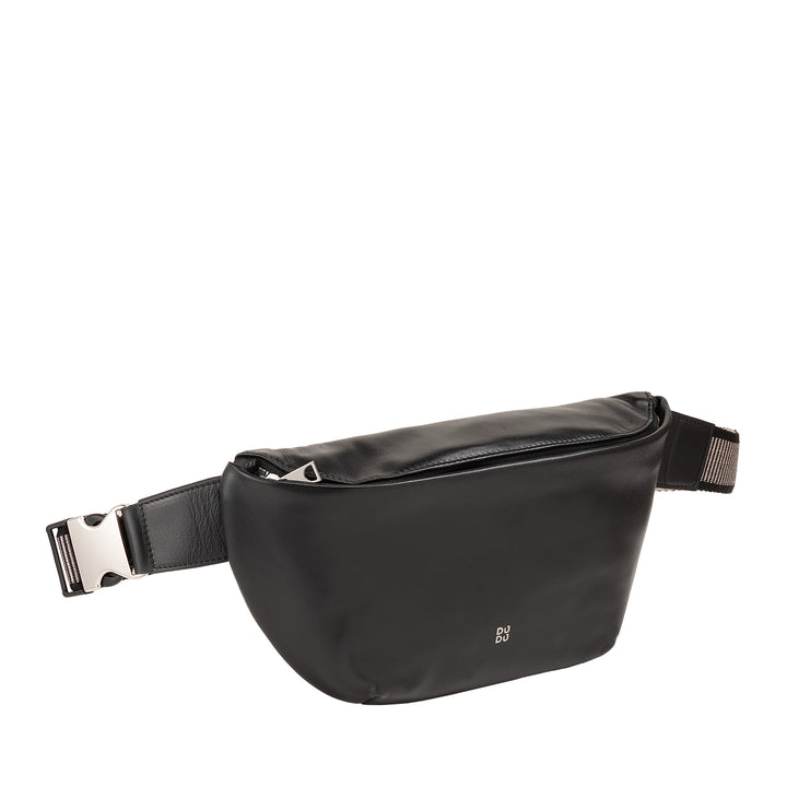 DUDU taljetaske i ægte læder til mænd, kvinder med justerbar rem, rent elegant rummeligt design, taljetaske med 3 lynlåse