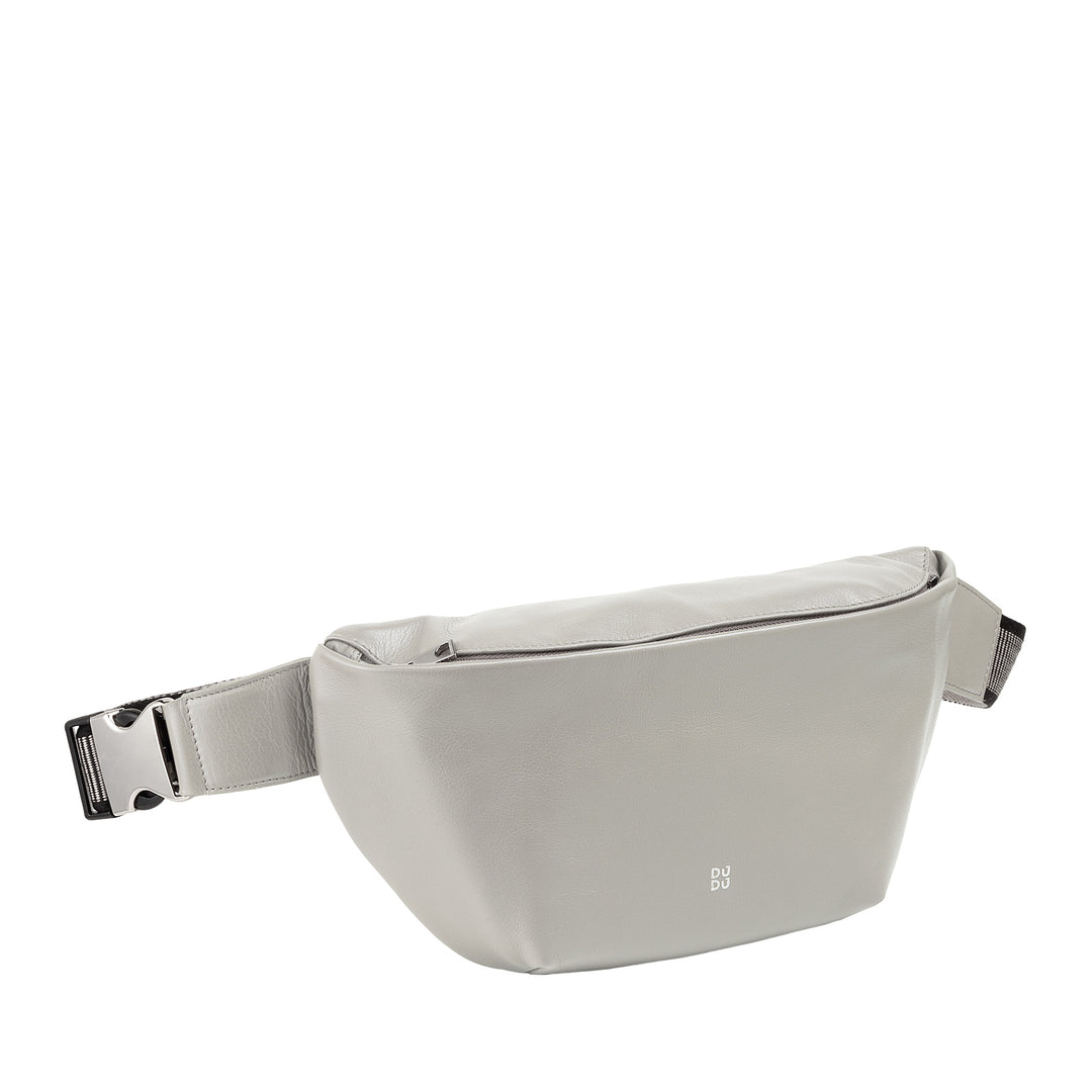DUDU Marsupio in Vera Pelle per Uomo Donna con Cinghia Regolabile, Design Pulito Elegante Capiente, Marsupio a 3 Zip