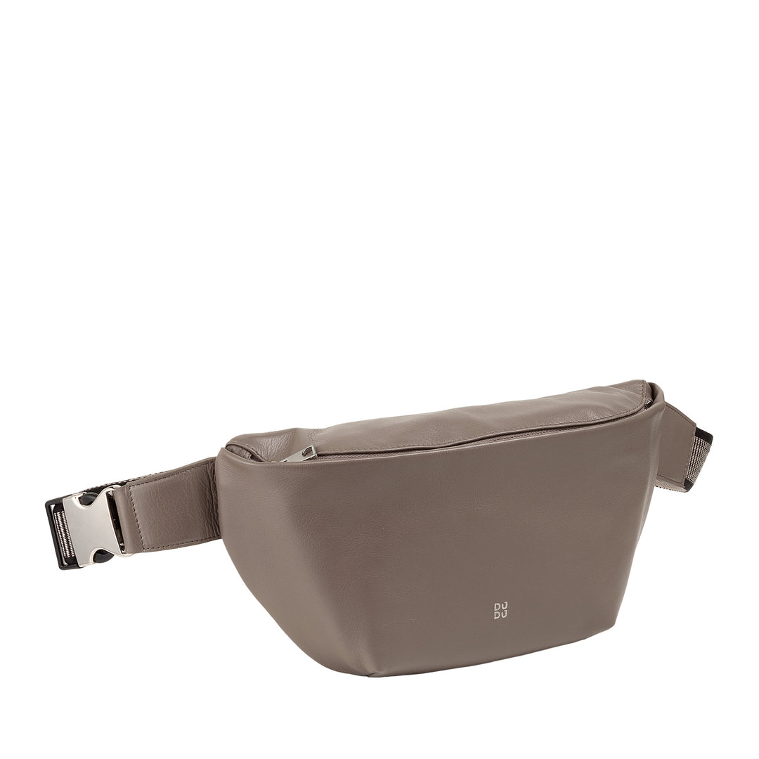 DUDU Midjeväska i äkta läder för män kvinnor med justerbar rem, ren elegant, rymlig design, midjeväska med 3 dragkedjor