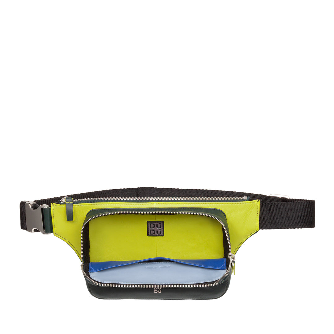 Bolsa de cintura masculina de couro colorido DUDU, bolsa de cintura elegante e espaçosa para viagens com bolso para smartphone e celular