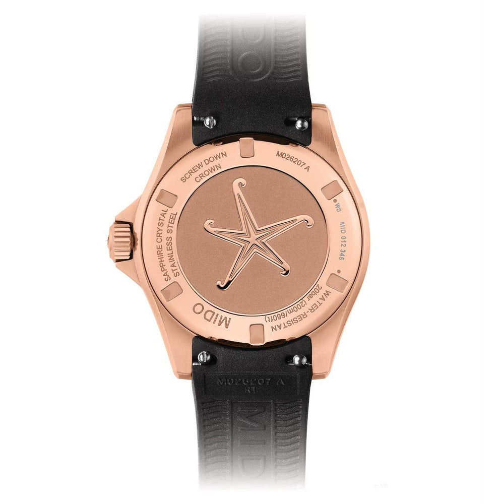 Relógio Mido Ocean Star Lady 36,5 mm preto automático aço PVD acabamento em ouro rosa M026.207.37.056.00 - Capodagli 1937