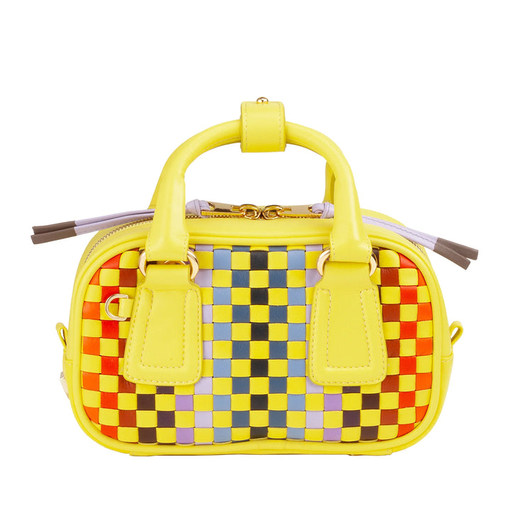Mini bolsa feminina DUDU em couro tecido multicolorido - Bolsa pequena e elegante com alça de ombro e alças ajustáveis - Bolsa pequena e compacta