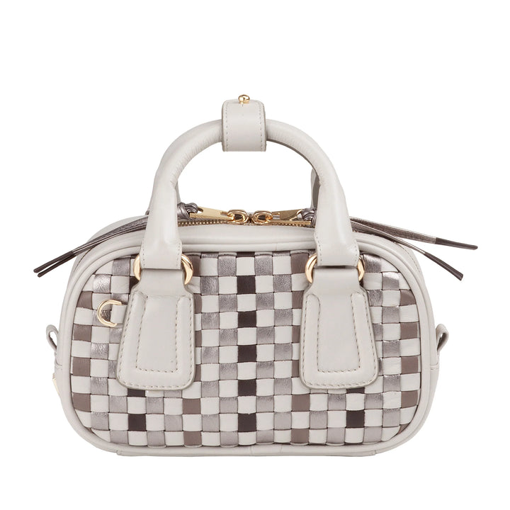 DUDU Mini bolso de mujer en piel tejida multicolor - Bolso pequeño y elegante con bandolera ajustable y asas - Bolso pequeño y compacto