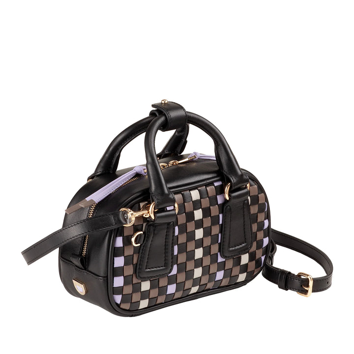 Mini bolsa feminina DUDU em couro tecido multicolorido - Bolsa pequena e elegante com alça de ombro e alças ajustáveis - Bolsa pequena e compacta