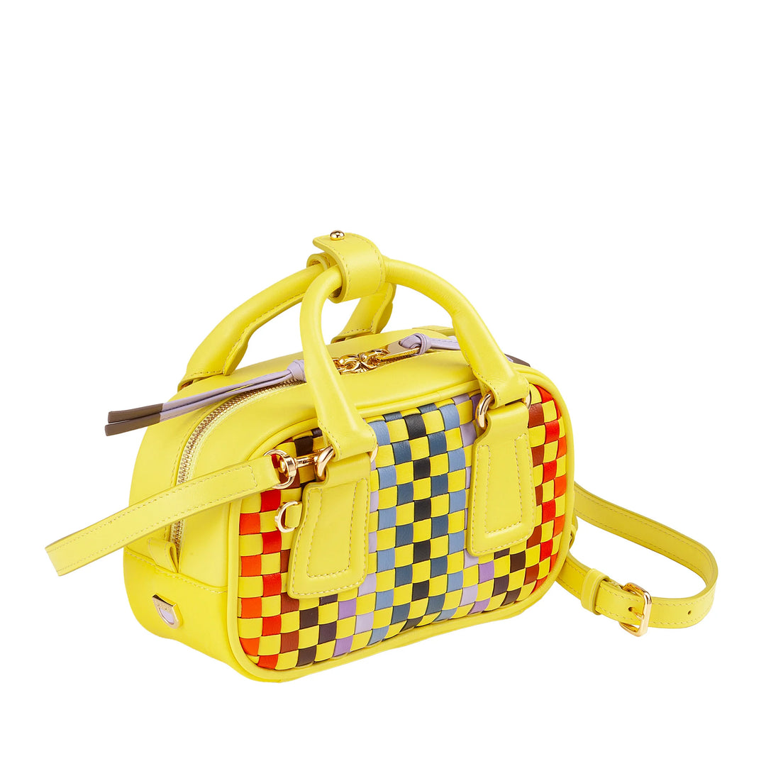 Mini bolsa feminina DUDU em couro tecido multicolorido - Bolsa pequena e elegante com alça de ombro e alças ajustáveis - Bolsa pequena e compacta