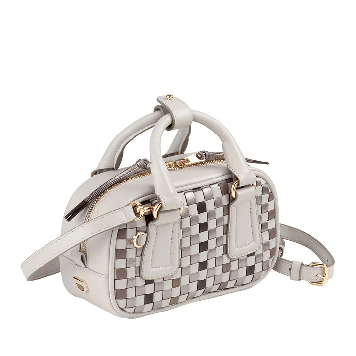 DUDU Mini bolso de mujer en piel tejida multicolor - Bolso pequeño y elegante con bandolera ajustable y asas - Bolso pequeño y compacto