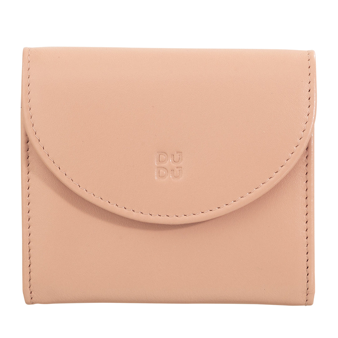 DUDU Mini slanke damesportemonnee van echt leer met portemonnee met ritssluiting, knoopsluiting, compacte gekleurde portemonnee