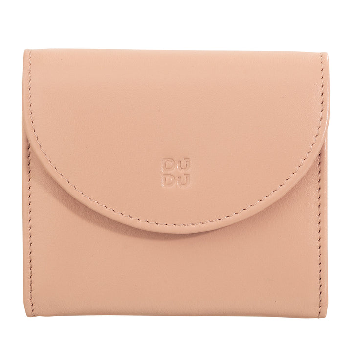 DUDU Mini slanke damesportemonnee van echt leer met portemonnee met ritssluiting, knoopsluiting, compacte gekleurde portemonnee