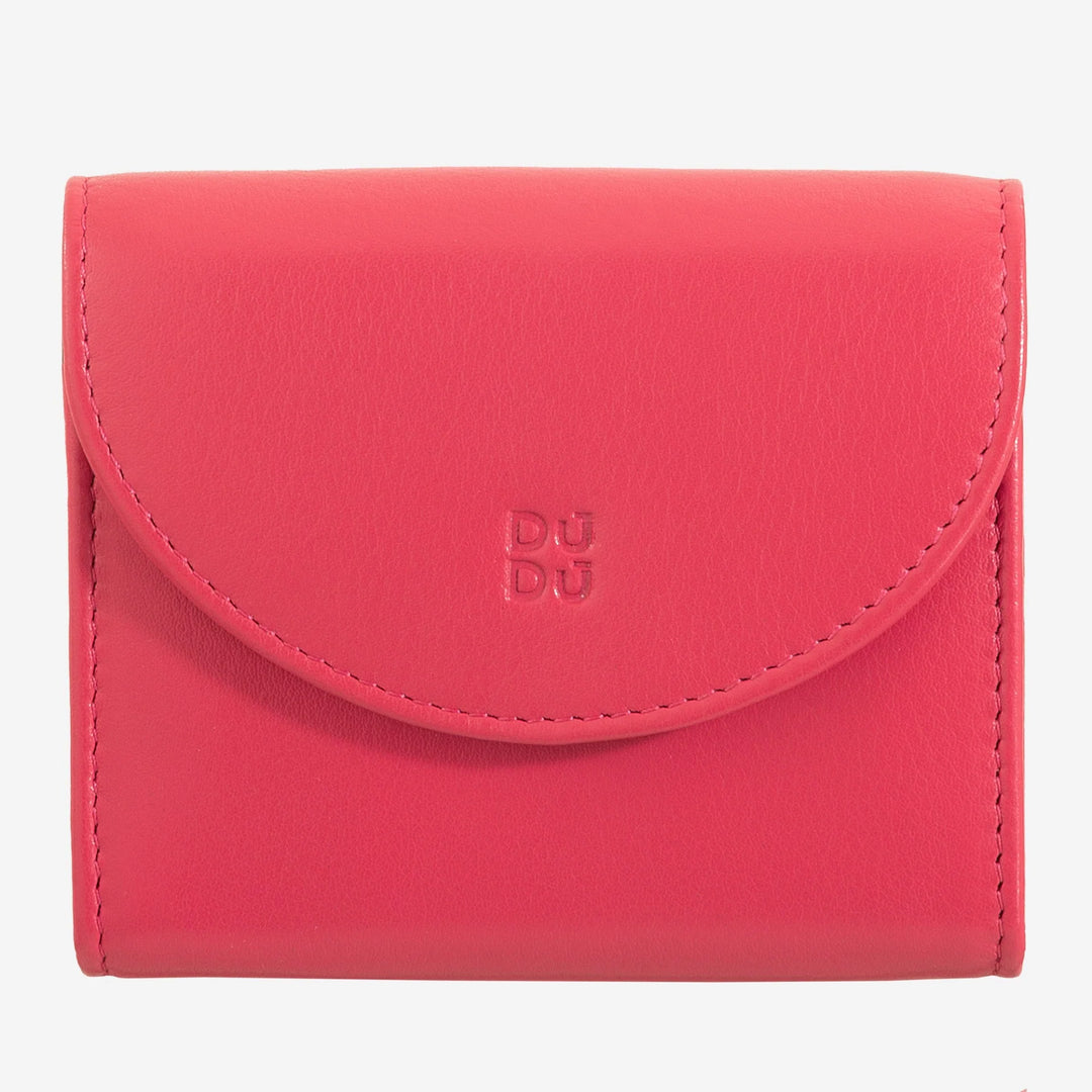 DUDU Mini slanke damesportemonnee van echt leer met portemonnee met ritssluiting, knoopsluiting, compacte gekleurde portemonnee