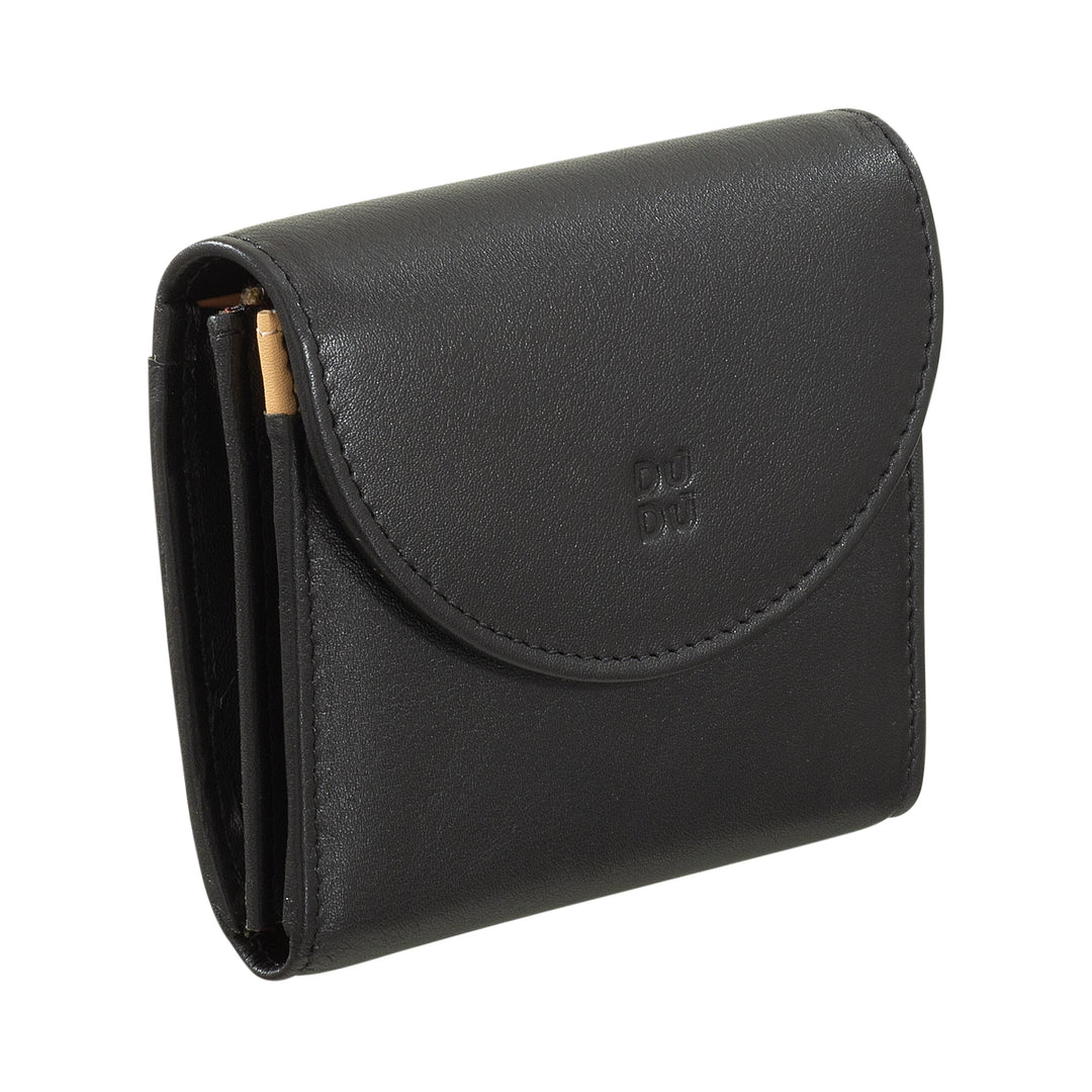 DUDU Mini slanke damesportemonnee van echt leer met portemonnee met ritssluiting, knoopsluiting, compacte gekleurde portemonnee