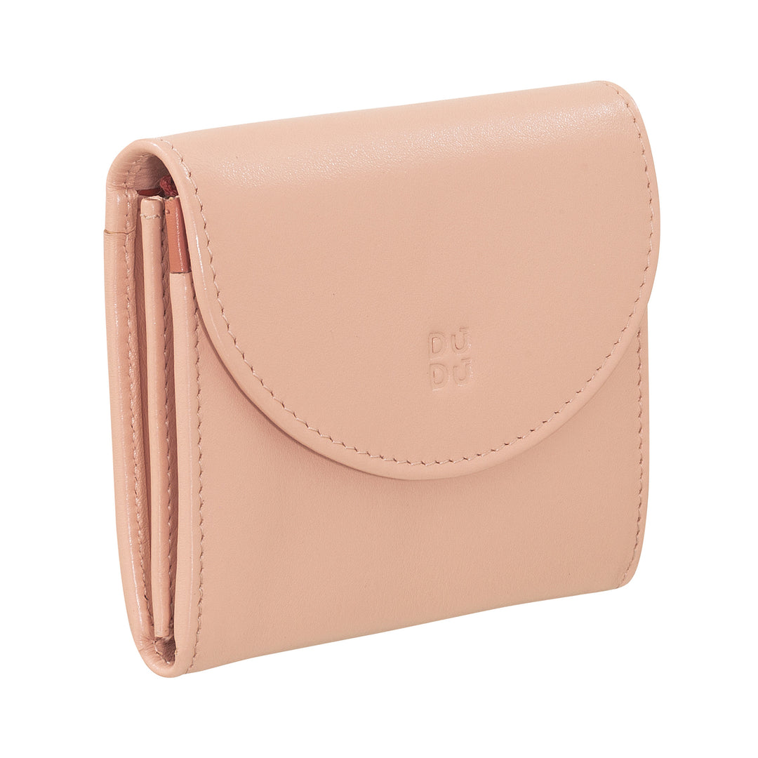 DUDU Mini slanke damesportemonnee van echt leer met portemonnee met ritssluiting, knoopsluiting, compacte gekleurde portemonnee