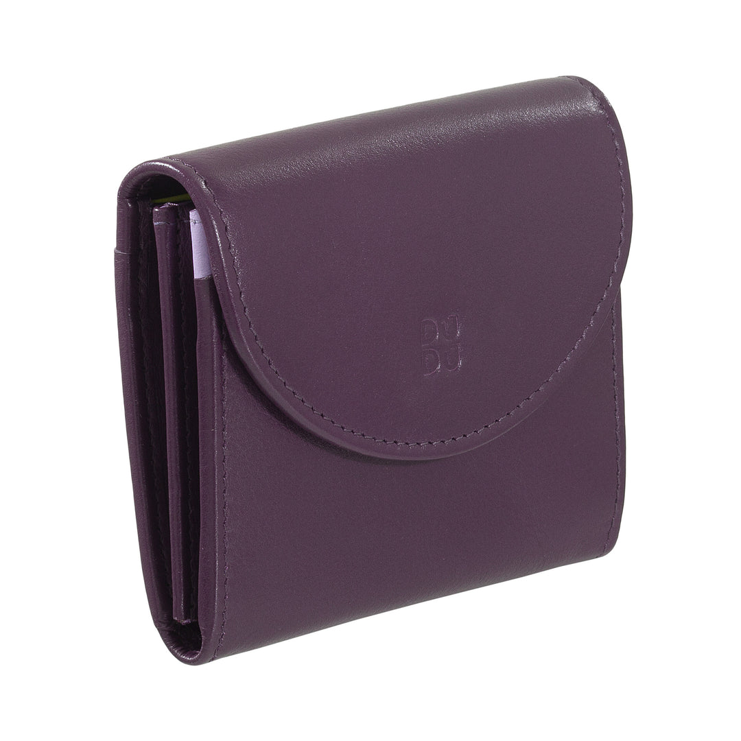 DUDU Mini slanke damesportemonnee van echt leer met portemonnee met ritssluiting, knoopsluiting, compacte gekleurde portemonnee