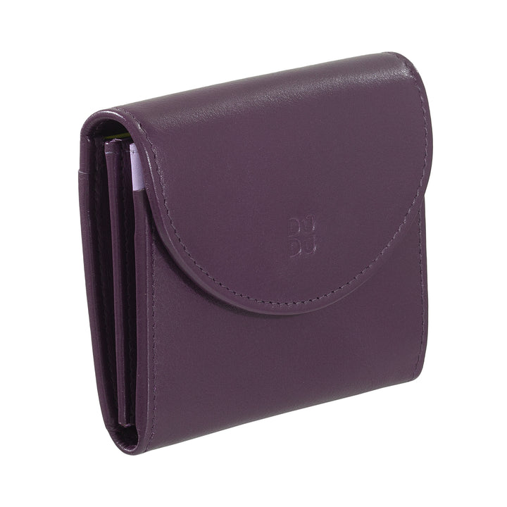 DUDU Mini slanke damesportemonnee van echt leer met portemonnee met ritssluiting, knoopsluiting, compacte gekleurde portemonnee