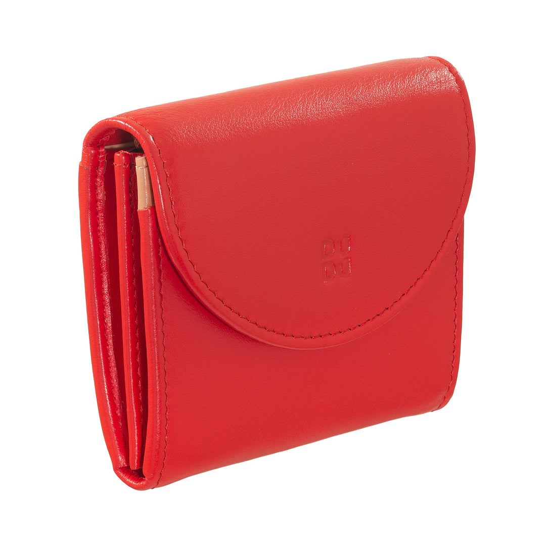 DUDU Mini slanke damesportemonnee van echt leer met portemonnee met ritssluiting, knoopsluiting, compacte gekleurde portemonnee