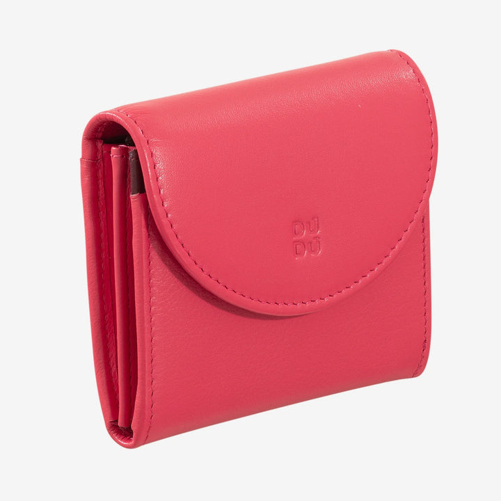 DUDU Mini slanke damesportemonnee van echt leer met portemonnee met ritssluiting, knoopsluiting, compacte gekleurde portemonnee