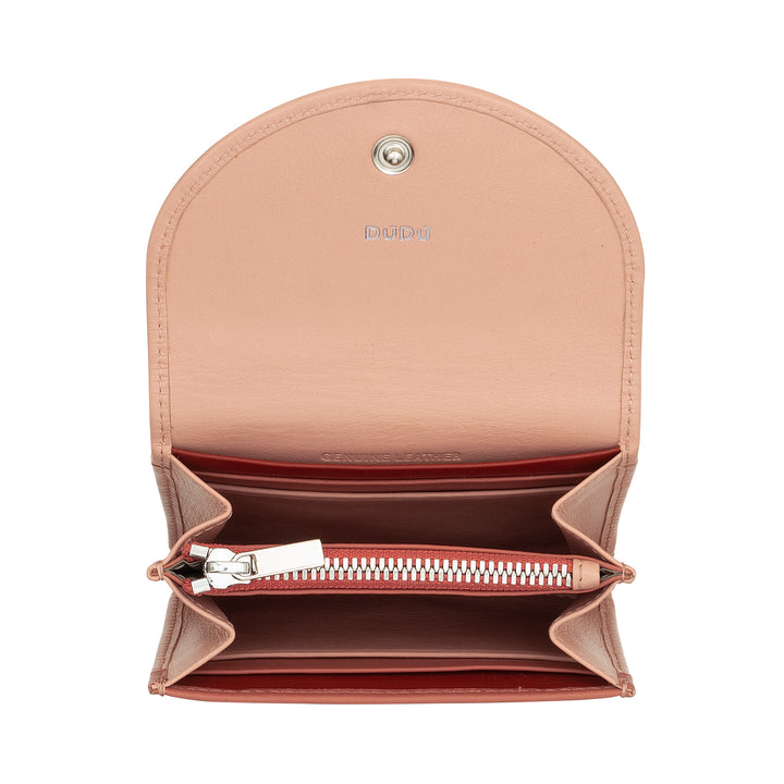 DUDU Mini slanke damesportemonnee van echt leer met portemonnee met ritssluiting, knoopsluiting, compacte gekleurde portemonnee