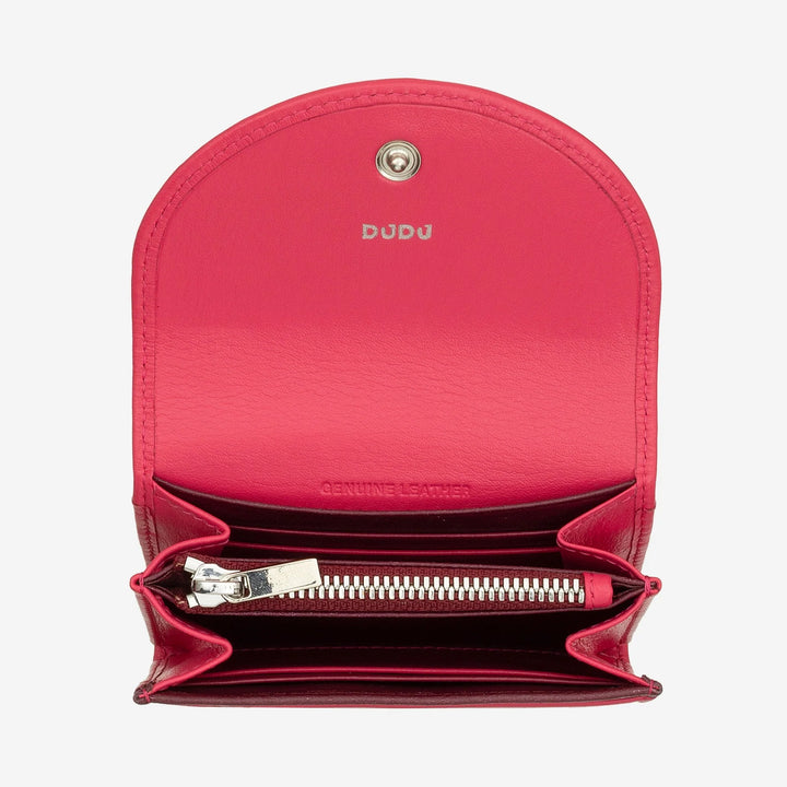 DUDU Mini slanke damesportemonnee van echt leer met portemonnee met ritssluiting, knoopsluiting, compacte gekleurde portemonnee