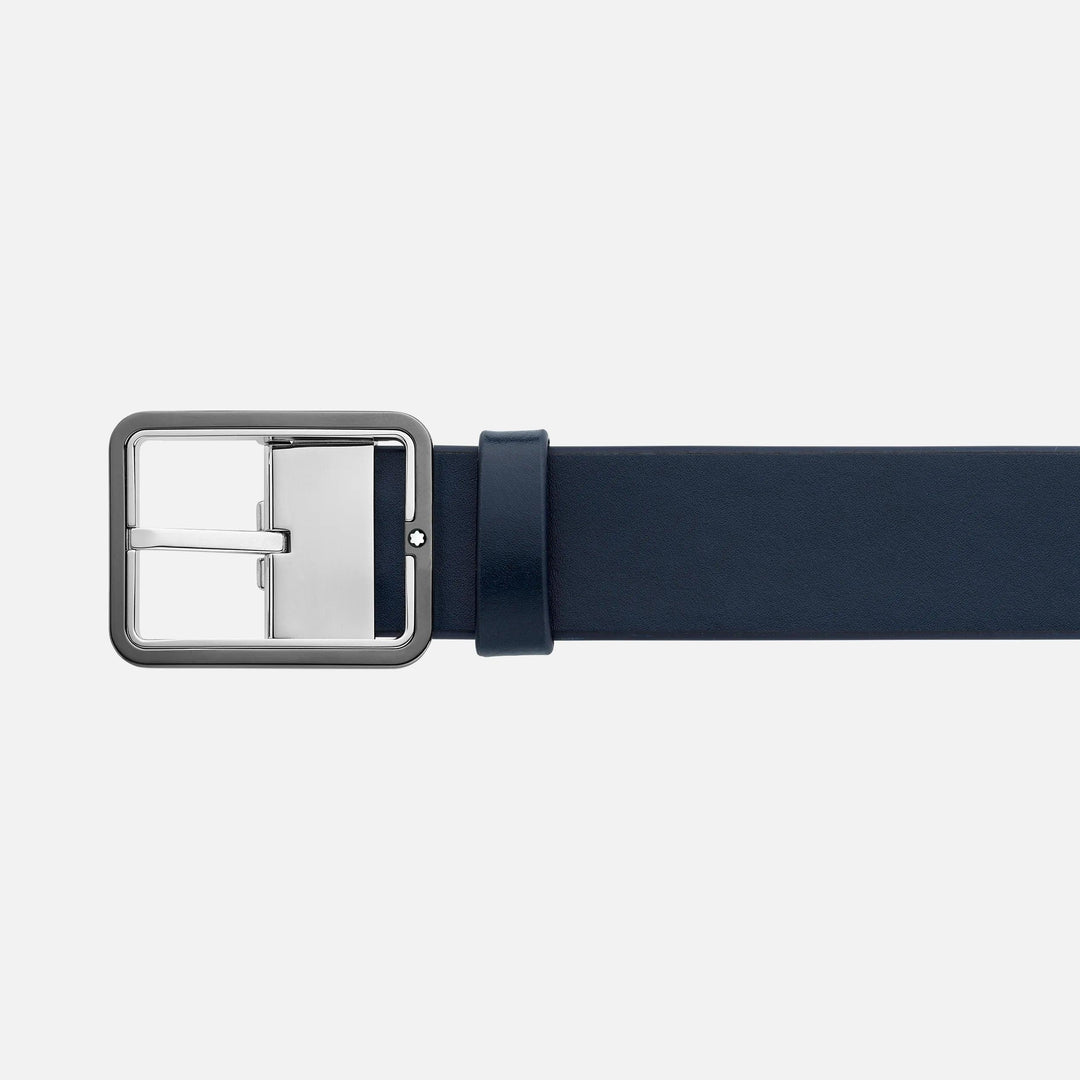 Montblanc 35mm belt with rectangular buckle in blue/grey leather, reversible, adjustable size 131193 - Capodagli 1937