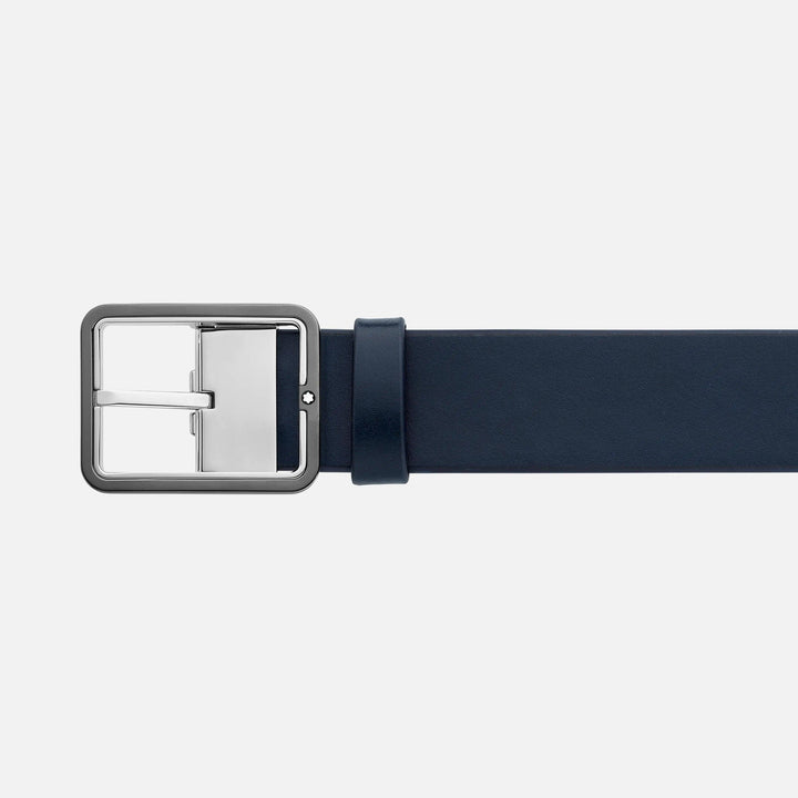 Montblanc 35mm belt with rectangular buckle in blue/grey leather, reversible, adjustable size 131193 - Capodagli 1937