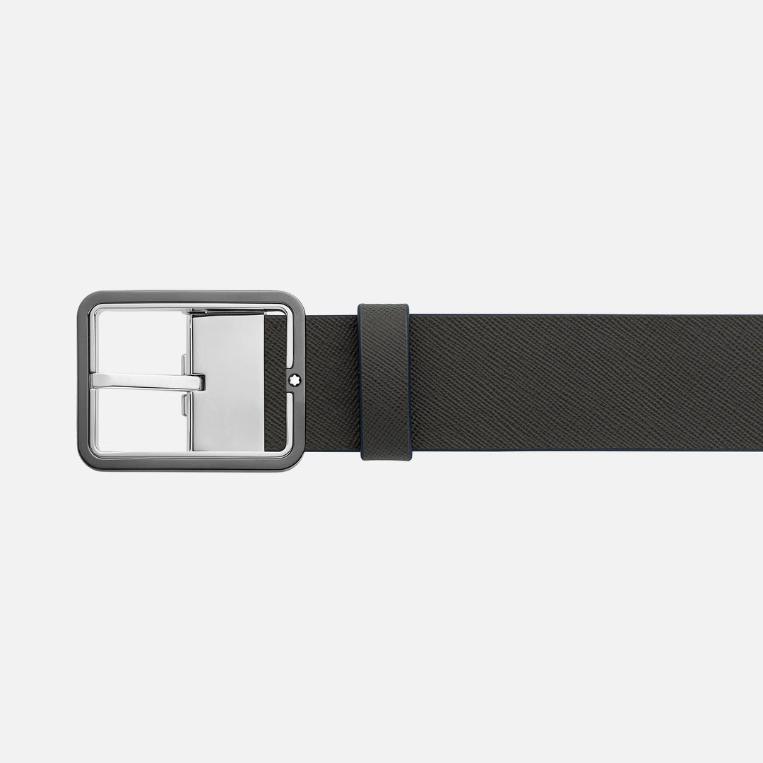Montblanc 35mm belt with rectangular buckle in blue/grey leather, reversible, adjustable size 131193 - Capodagli 1937