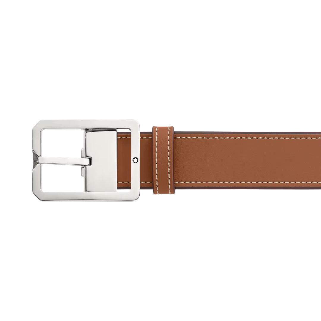 Montblanc 35mm belt with rectangular buckle in brown/grey leather, reversible, adjustable size 131164 - Capodagli 1937