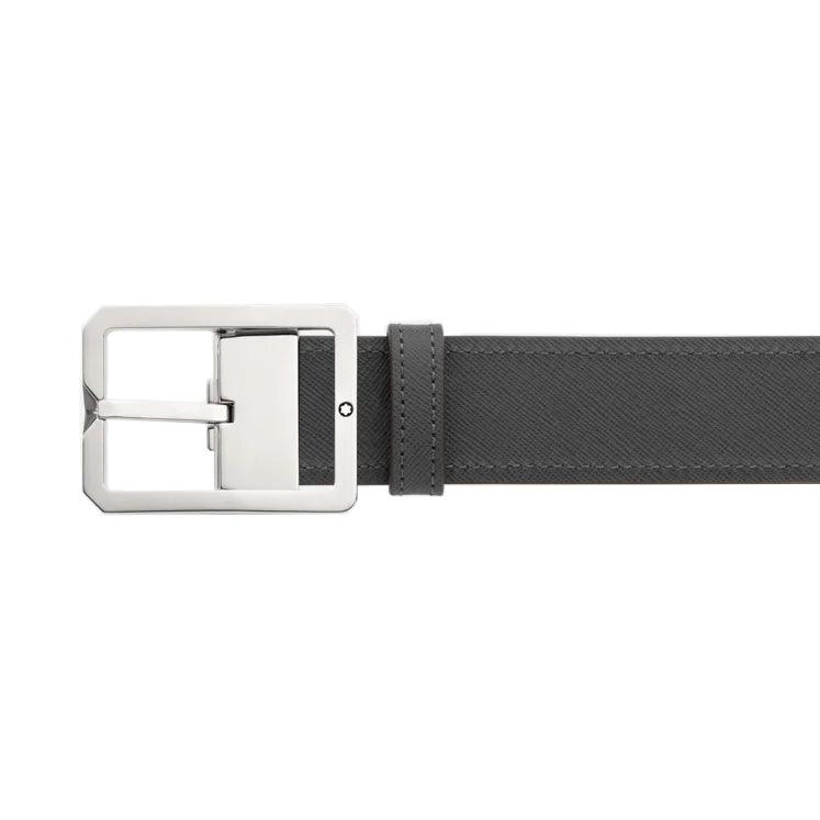 Montblanc 35mm belt with rectangular buckle in brown/grey leather, reversible, adjustable size 131164 - Capodagli 1937