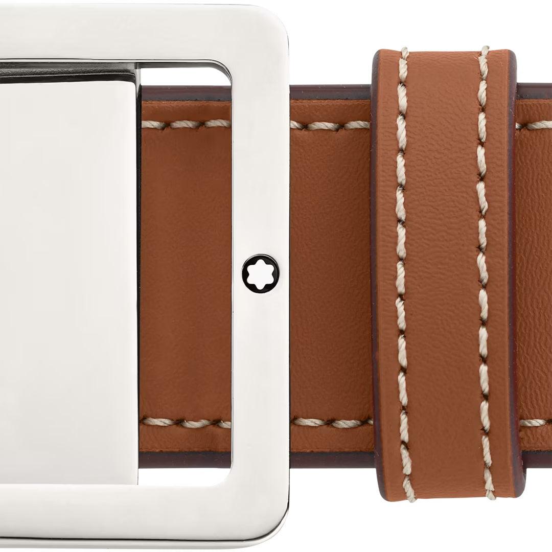 Montblanc 35mm belt with rectangular buckle in brown/grey leather, reversible, adjustable size 131164 - Capodagli 1937