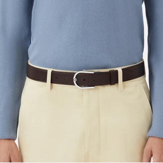 Cinturón Montblanc hebilla de herradura de 35 mm cuero granulado reversible ébano/negro 198632 - Capodagli 1937