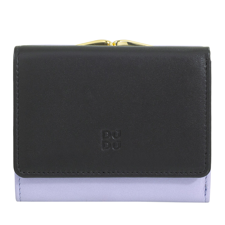 DUDU Small Women's Wallet in RFID Leather with Compact Click Clac Coin Purse and 6 Card Holders