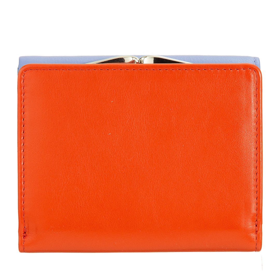 Carteira feminina pequena DUDU em couro RFID com porta-moedas Compact Click Clac e 6 porta-cartões